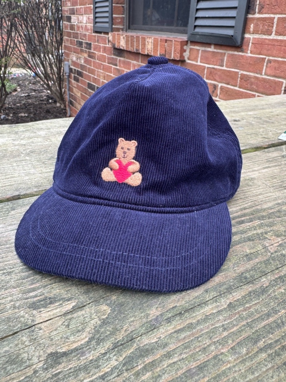 Baby GAP Corduroy Hat Navy Bear Embroidery 12-18M Cute